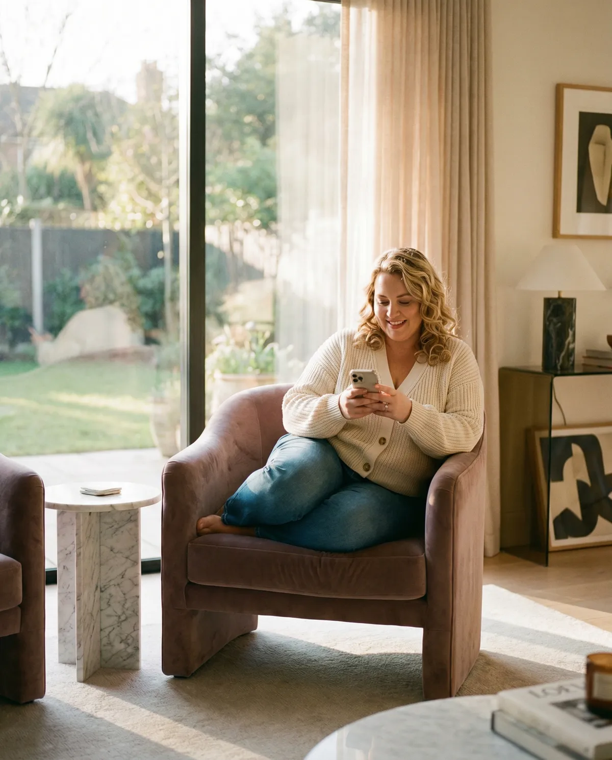 Woman consulting on her phone from home